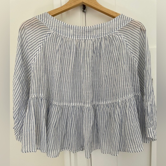 We The Free Sea to Shore Poplin Light Blue Striped Button Down Peasant Blouse - Picture 6 of 6